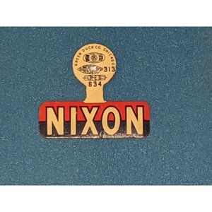 Original 1960's Richard Nixon Campaign Tin Fold Over Pin Button Red White & Blue